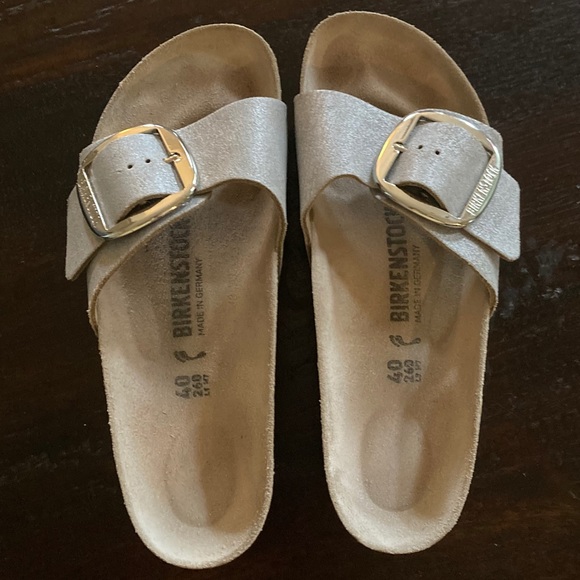 Birkenstock Shoes - Birkenstock Metallic Silver Slide Sandals 40